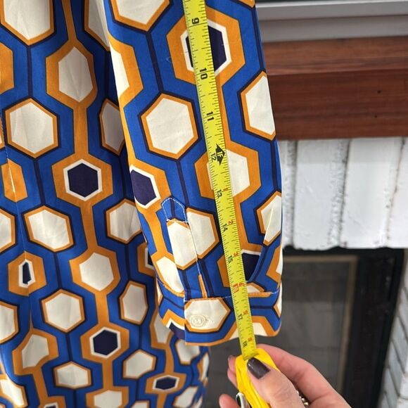 The Limited Women Shirt Dress Blue Yellow Ivory Geometric Work Office Large - Picture 8 of 9